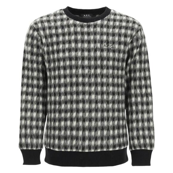 A.P.C. NWT Heidi Crewneck Embroidered Checked Brushed-Fleece Sweatshirt Size M - Picture 2 of 11